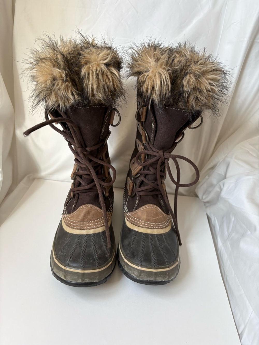 Sorel Joan of Arctic Brown Faux-Fur Trim Lace-Up Winter Boots